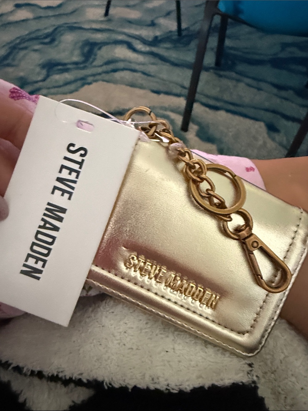 Steve Madden Metallic Gold Card Holder Keychain